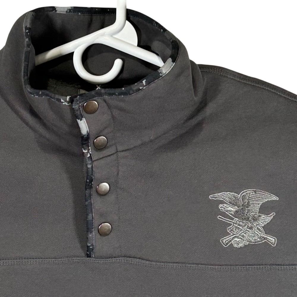 NRA Men 2X Large Gray Quarter Snap Pullover Sweatshirt Eagle Logo Camo Trim